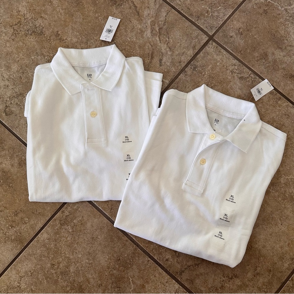 GAP Kids 2 White Short-Sleeved Polo Shirts Great for School Uniform Size XL (12)